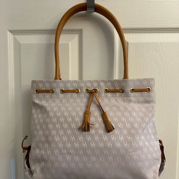 Dooney & Bourke Lavender and Tan Signature Tote Bag - Picture 1 of 7